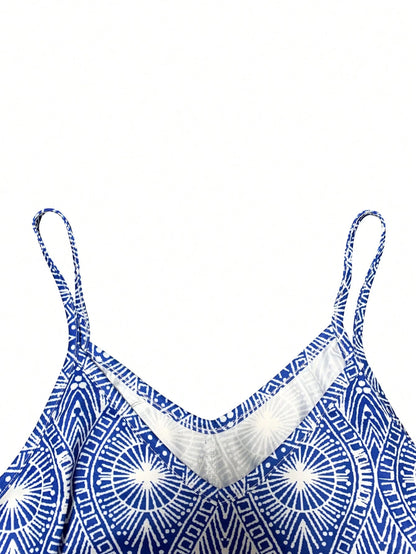 Women's Strappy Summer Dress,Simple Sleeveless Floral Sundress, Beach V-Neck Dress For Summer Clothes,Casual Summer Outfits For Women,Slip Dress Vacation Outfits Women