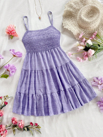 Soleia WYWH Women Spring Break Solid Ruffle Hem Cami Blue Dress,Summer Dresses For Women