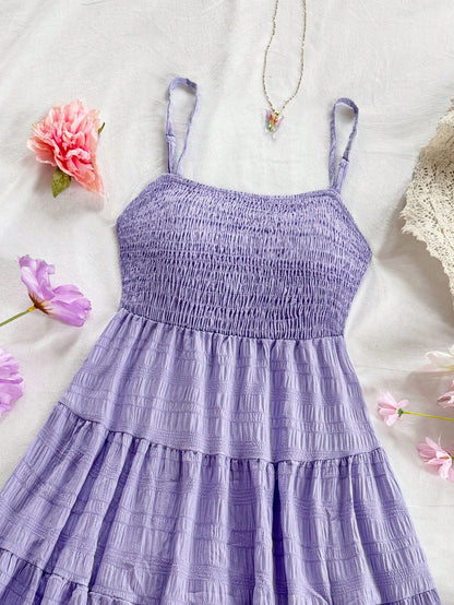 Soleia WYWH Women Spring Break Solid Ruffle Hem Cami Blue Dress,Summer Dresses For Women