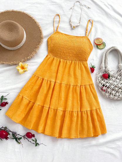 Soleia WYWH Women Spring Break Solid Ruffle Hem Cami Blue Dress,Summer Dresses For Women