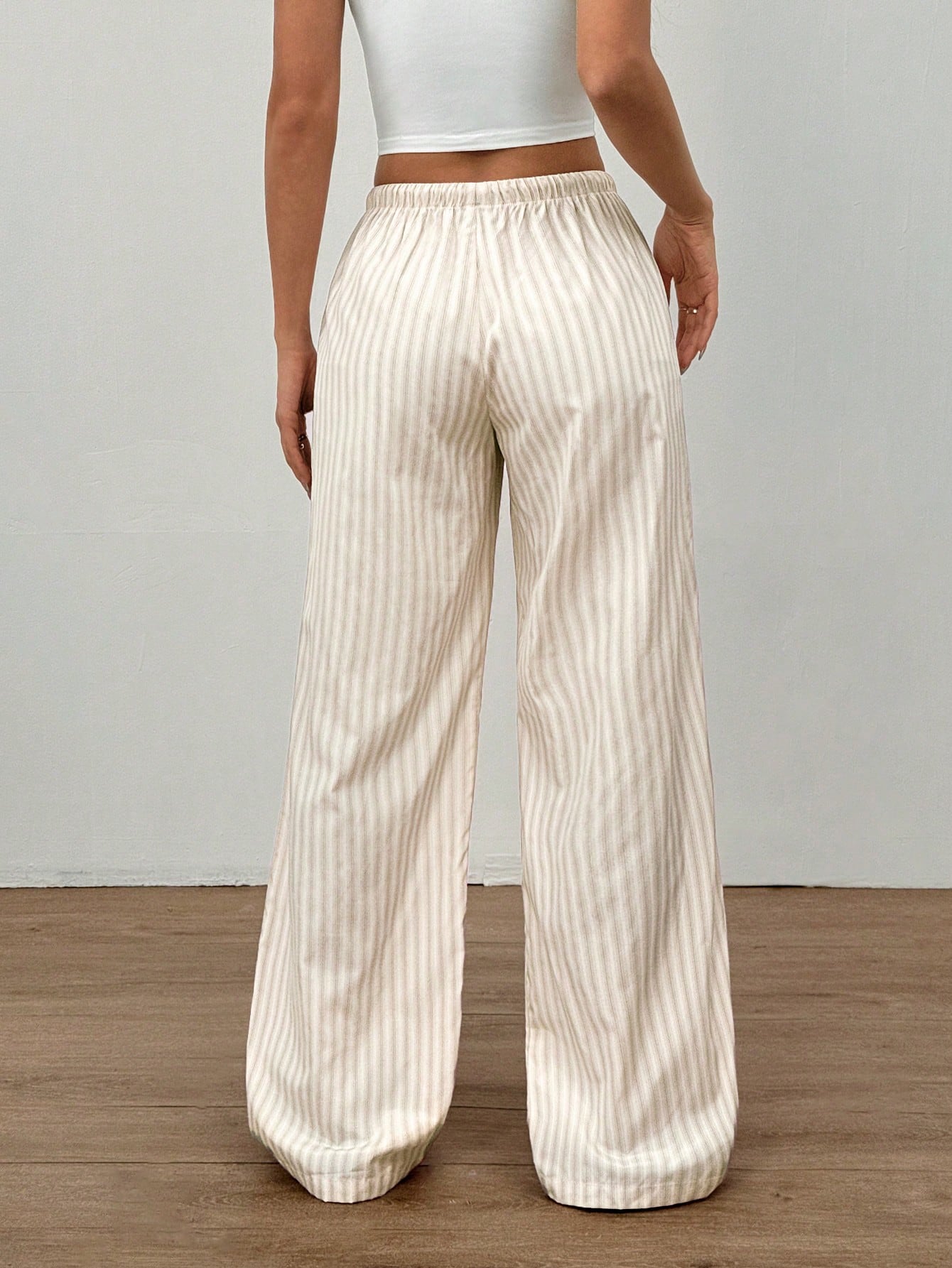 Flirla Pink Cotton Drawstring Waist Straight Leg Pants, Fashion Casual Home Wear For Women, Spring Fall Cloth For Women