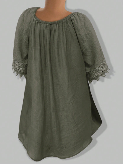 EMERY ROSE Women Plain Short Sleeve Ruffle Detail Casual Blouse, Everyday Wear