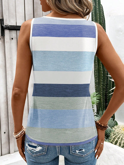 EMERY ROSE Women's Fashion Casual Striped Print O-Ring Sleeveless Tank Top