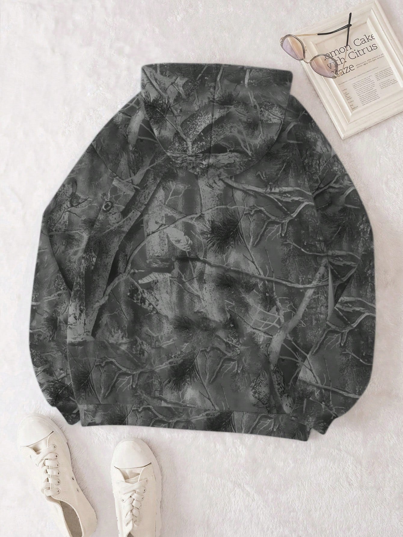 INAWLY Women's Casual Branch Print Long Sleeve Loose Hooded Sweatshirt,Graduation,Teacher,Back To School Pullover Fall