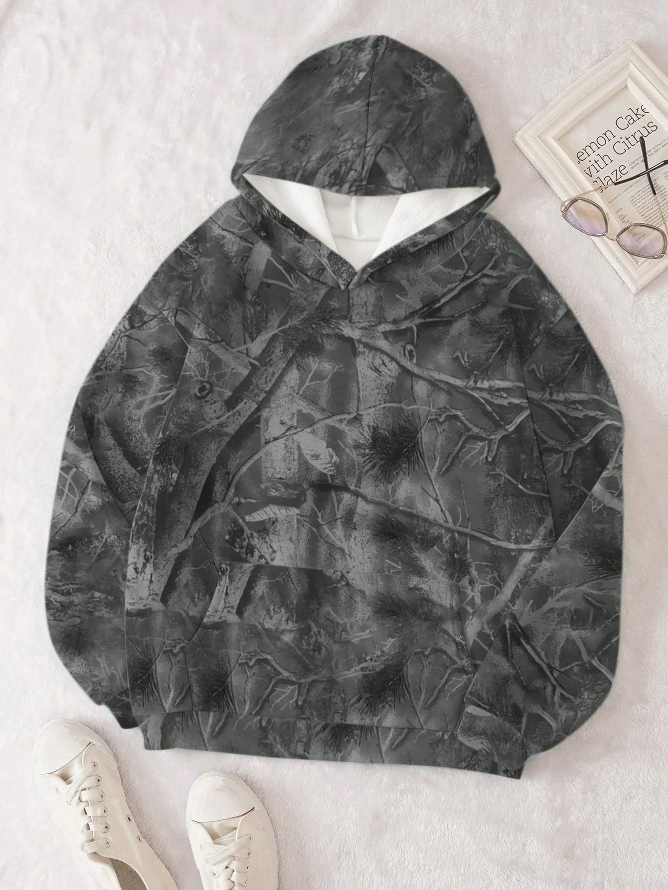 INAWLY Women's Casual Branch Print Long Sleeve Loose Hooded Sweatshirt,Graduation,Teacher,Back To School Pullover Fall