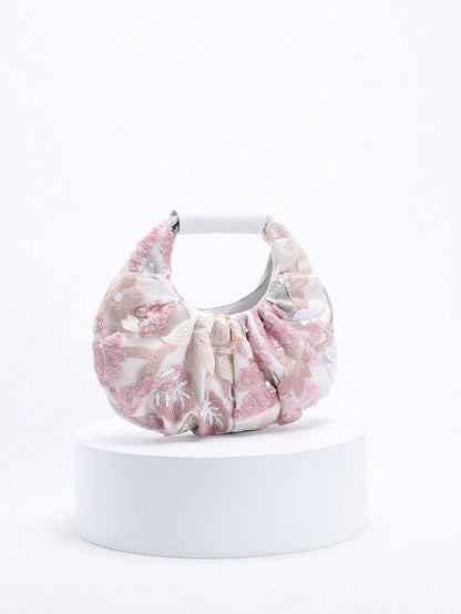 2024 Spring New Arrival Women Handbag, One Piece Of Solid Color Pearl Glossy PU Cloud Bag, Fashionable And Concise Stitching Design With Elegant Elegant For Lady, Foldable And Wrinkled Bag Style.