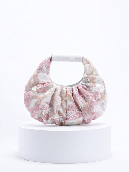 2024 Spring New Arrival Women Handbag, One Piece Of Solid Color Pearl Glossy PU Cloud Bag, Fashionable And Concise Stitching Design With Elegant Elegant For Lady, Foldable And Wrinkled Bag Style.