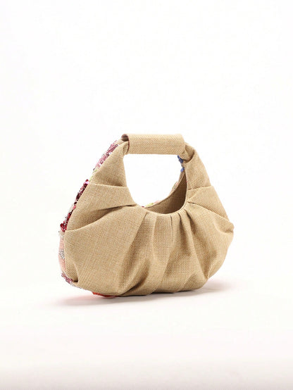 2024 Spring New Arrival Women Handbag, One Piece Of Solid Color Pearl Glossy PU Cloud Bag, Fashionable And Concise Stitching Design With Elegant Elegant For Lady, Foldable And Wrinkled Bag Style.