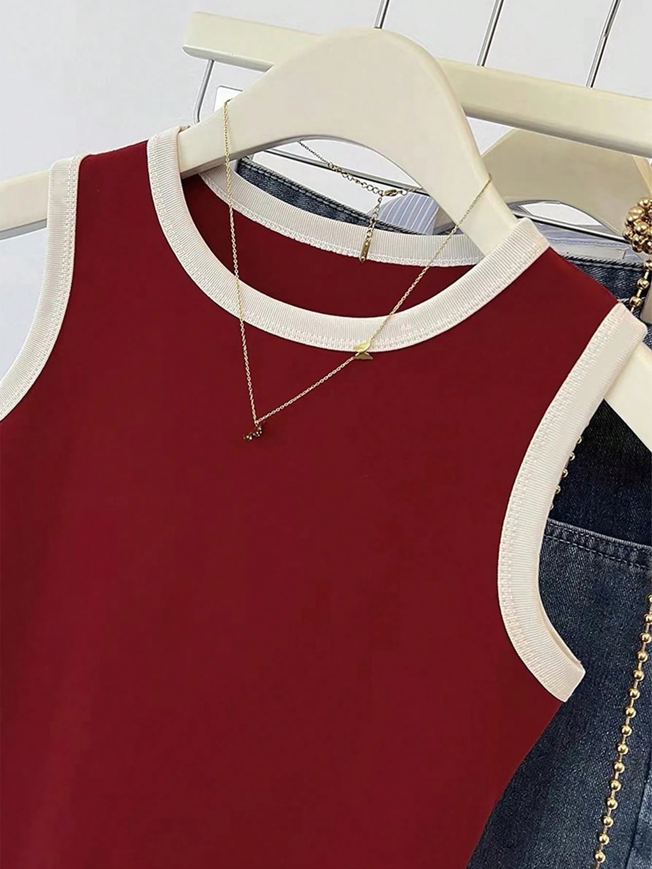 SHEIN Women's Contrast Binding Red Camisole Top