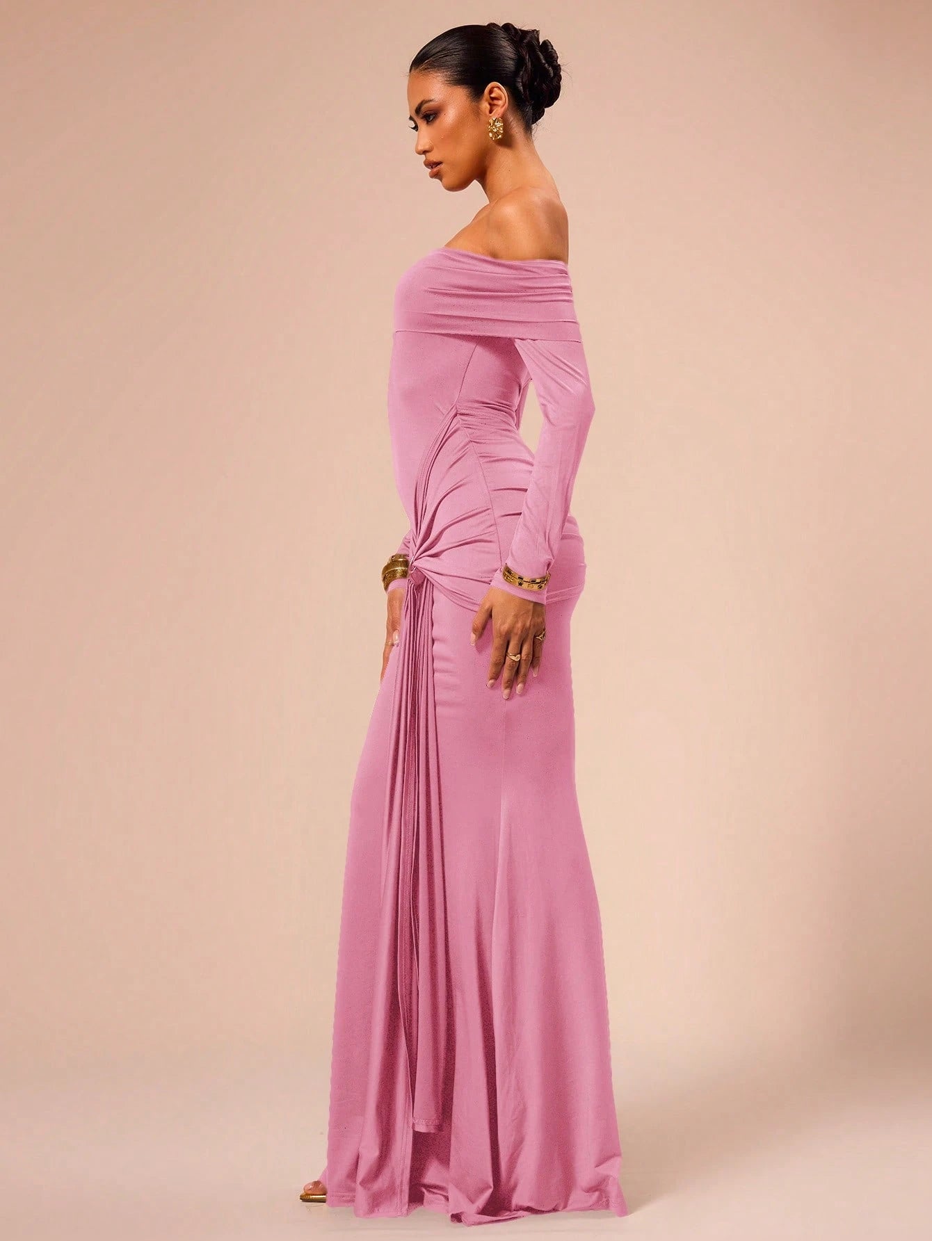 SHEIN X Scheana MUSERA Off Shoulder Long Sleeve Maxi Dress Vacation Summer Spring Romantic Wedding Guest Graduation, Prom Holiday Wedding Guest, Elegant, Birthday, Church, Night Out