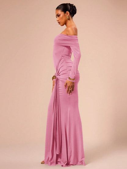 SHEIN X Scheana MUSERA Off Shoulder Long Sleeve Maxi Dress Vacation Summer Spring Romantic Wedding Guest Graduation, Prom Holiday Wedding Guest, Elegant, Birthday, Church, Night Out