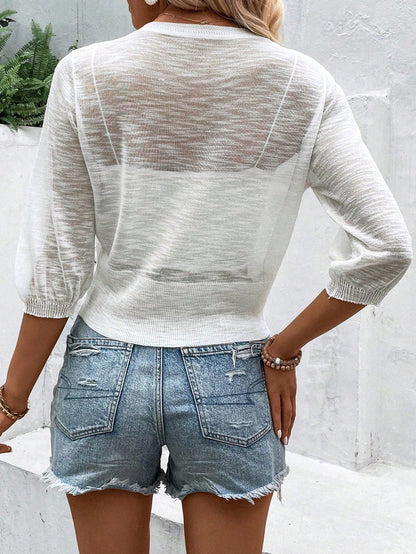 EMERY ROSE Breathable Sheer Short Sleeve Cardigan In Solid Color For Casual Or Beach Vacation