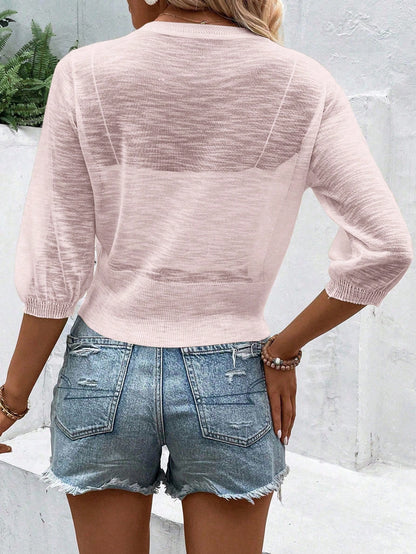 EMERY ROSE Breathable Sheer Short Sleeve Cardigan In Solid Color For Casual Or Beach Vacation