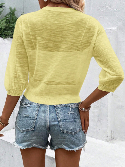 EMERY ROSE Breathable Sheer Short Sleeve Cardigan In Solid Color For Casual Or Beach Vacation