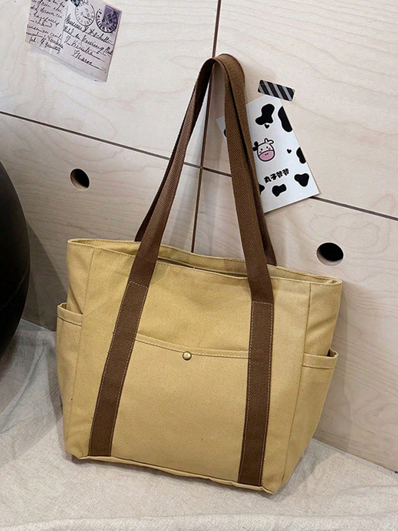 SHEIN X Milania Multi Pocket Tote Bag For Women Canvas Bag With Handle Bag Large Capacity Purse Reusable Handbag, Canvas Tote Bag, Perfect For Daily Use And Travel, Tote Bags For Students, Multiple Compartments, Perfect For Beach