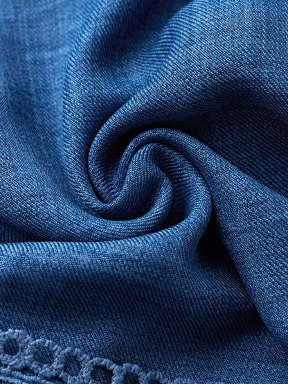 SHEIN Clasi Women's Solid Color Lace Trim Puff Sleeve Mini Dress, Summer