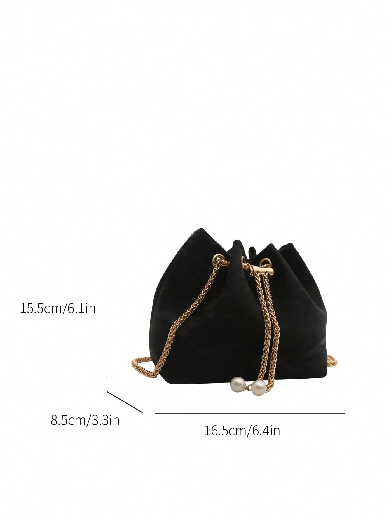 Fashion Solid Color Hollow Out Woven Chain Drawstring Mini Crossbody Bucket Bag
