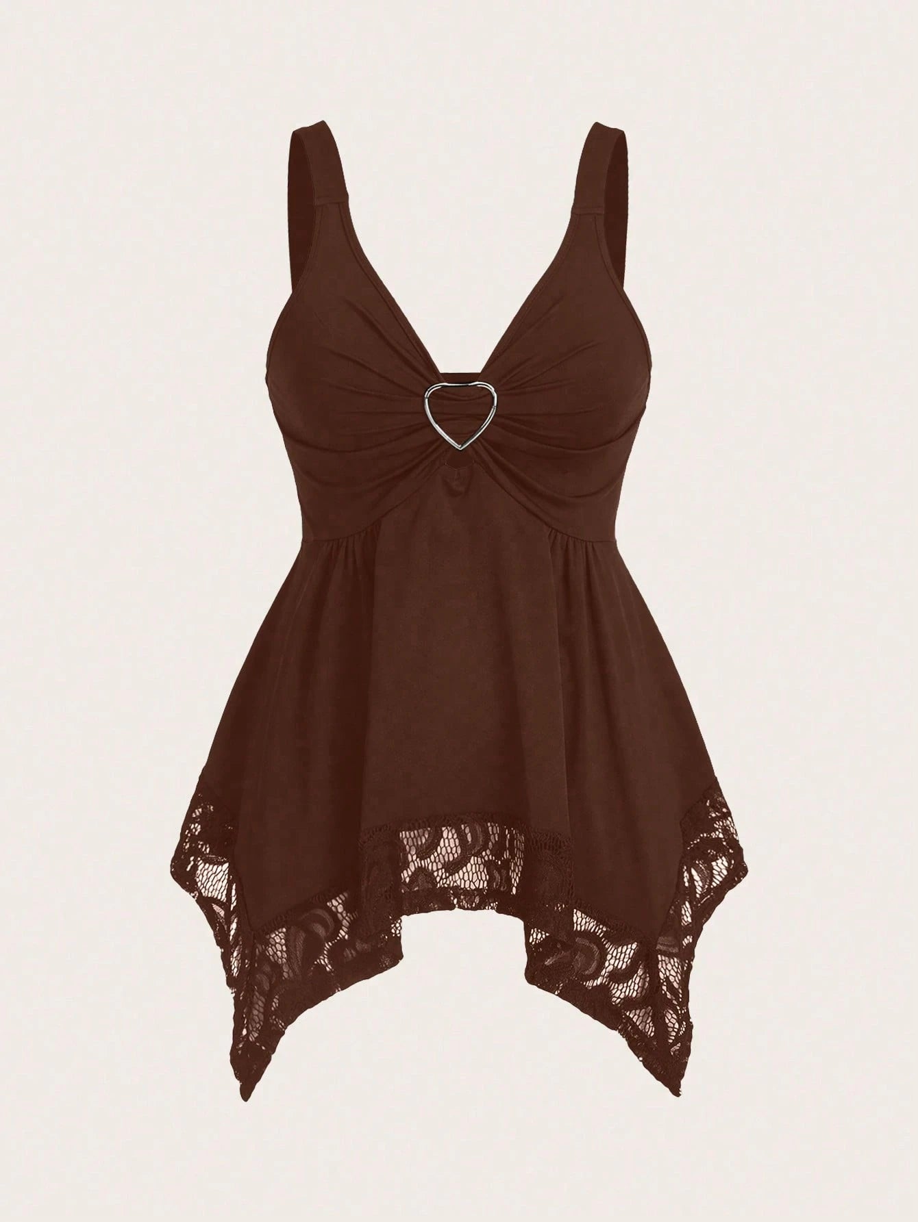 Sweetra Women Lace Decorated Heart Shaped And Floral Splicing Tank Top Y2K Outfit