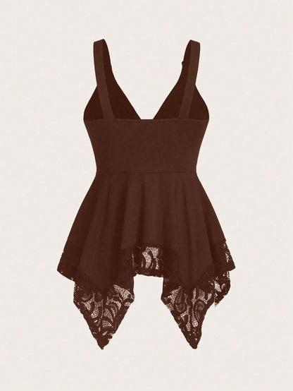 Sweetra Women Lace Decorated Heart Shaped And Floral Splicing Tank Top Y2K Outfit