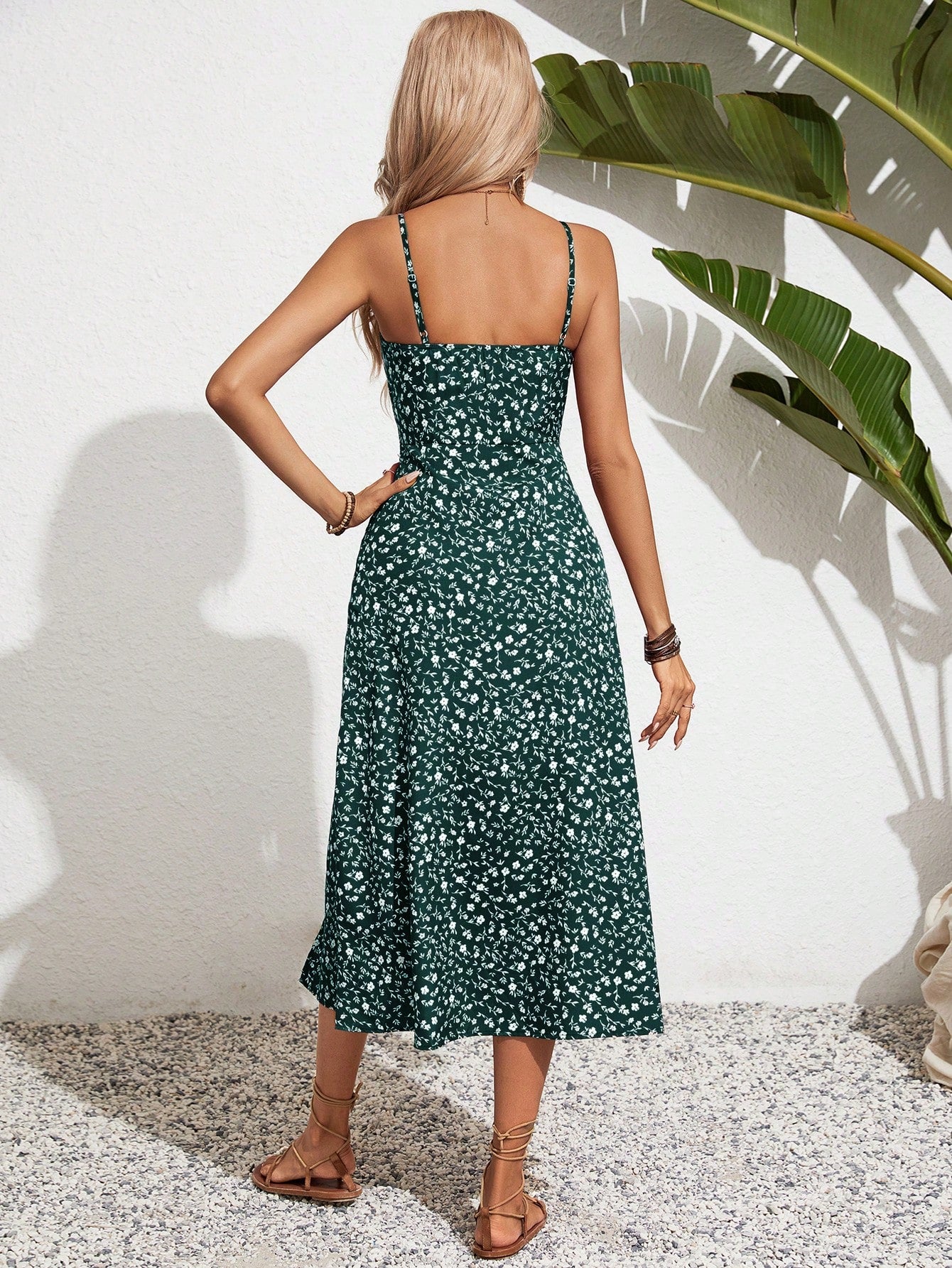 SHEIN Frenchy Women Ditsy Floral Side Slit Hem Cami Dress,Summer Dresses,Summer Dresses For Women,Floral