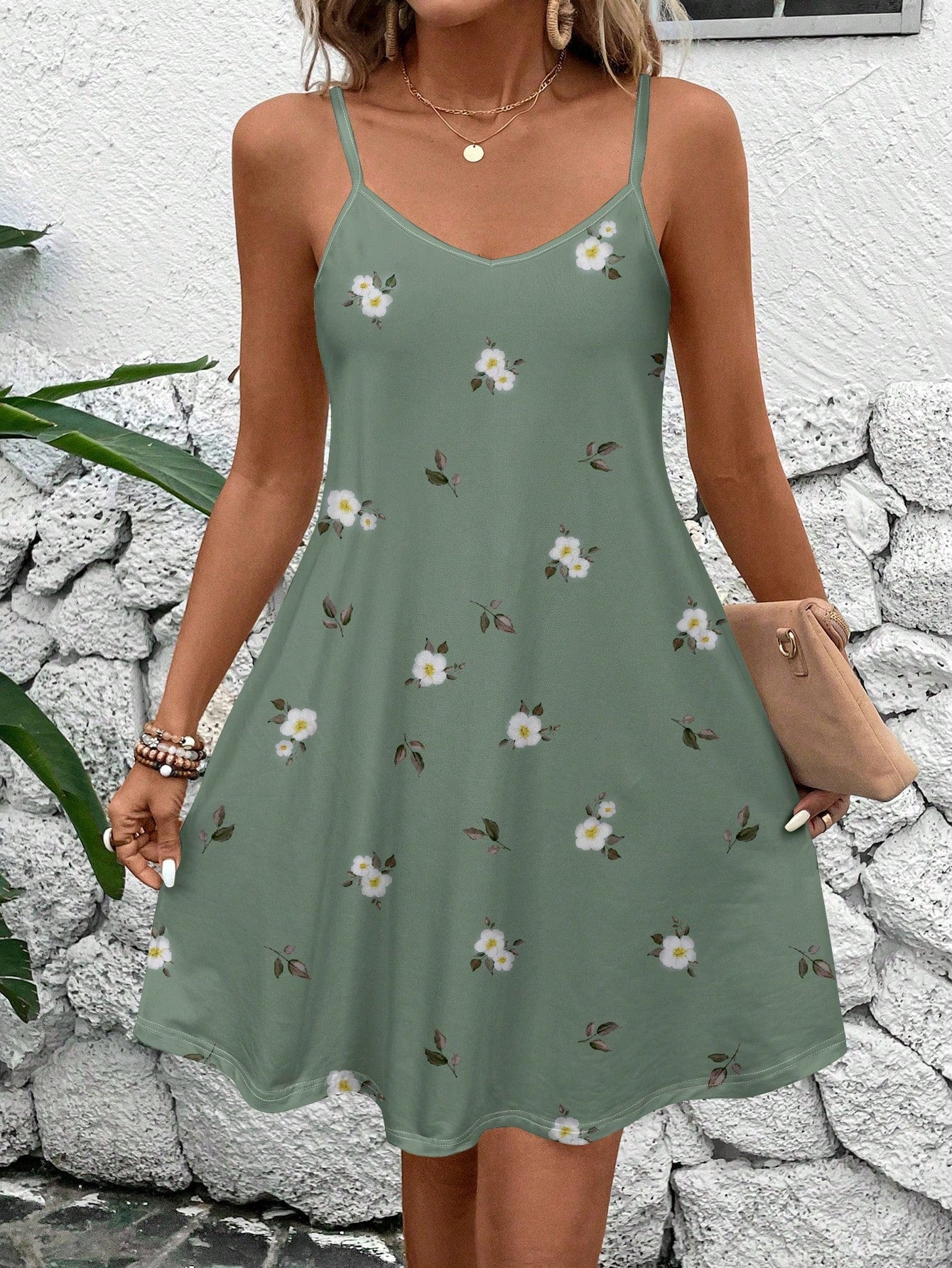 EMERY ROSE Women's Casual Tie-Dye Camisole Dress For Vacation,Sun Dress