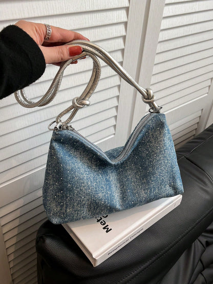 1pc Gold-Tone Glittery Crescent Moon Shape PVC Shoulder Bag For Women