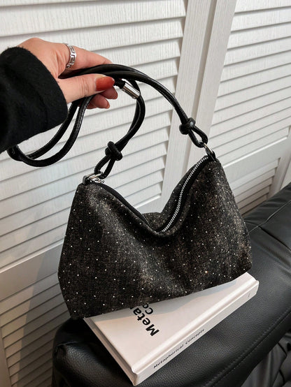 1pc Gold-Tone Glittery Crescent Moon Shape PVC Shoulder Bag For Women