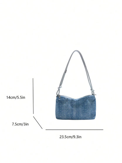 1pc Gold-Tone Glittery Crescent Moon Shape PVC Shoulder Bag For Women