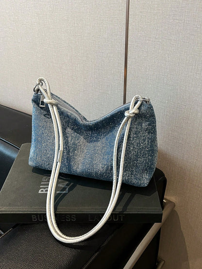 1pc Gold-Tone Glittery Crescent Moon Shape PVC Shoulder Bag For Women