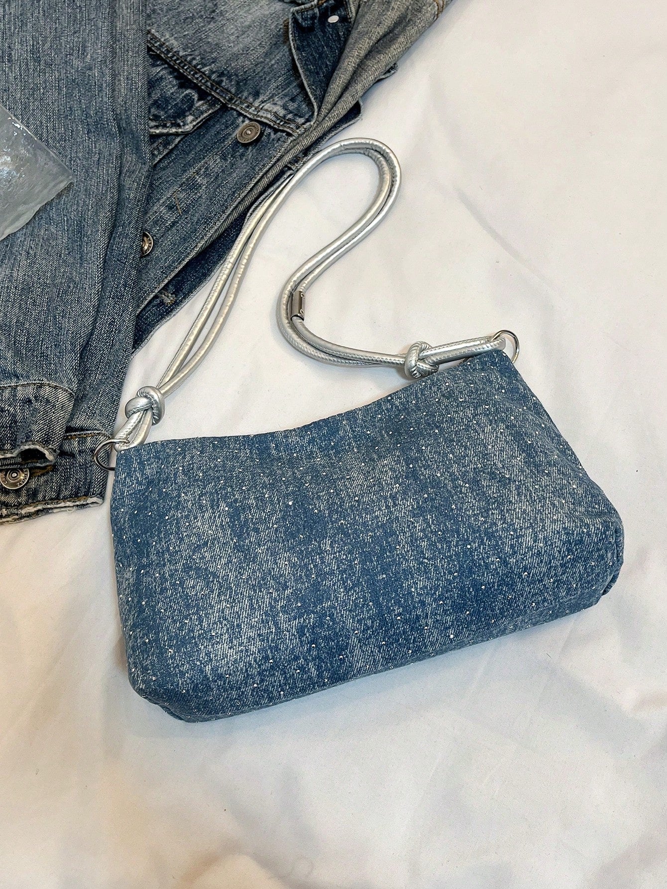 1pc Gold-Tone Glittery Crescent Moon Shape PVC Shoulder Bag For Women