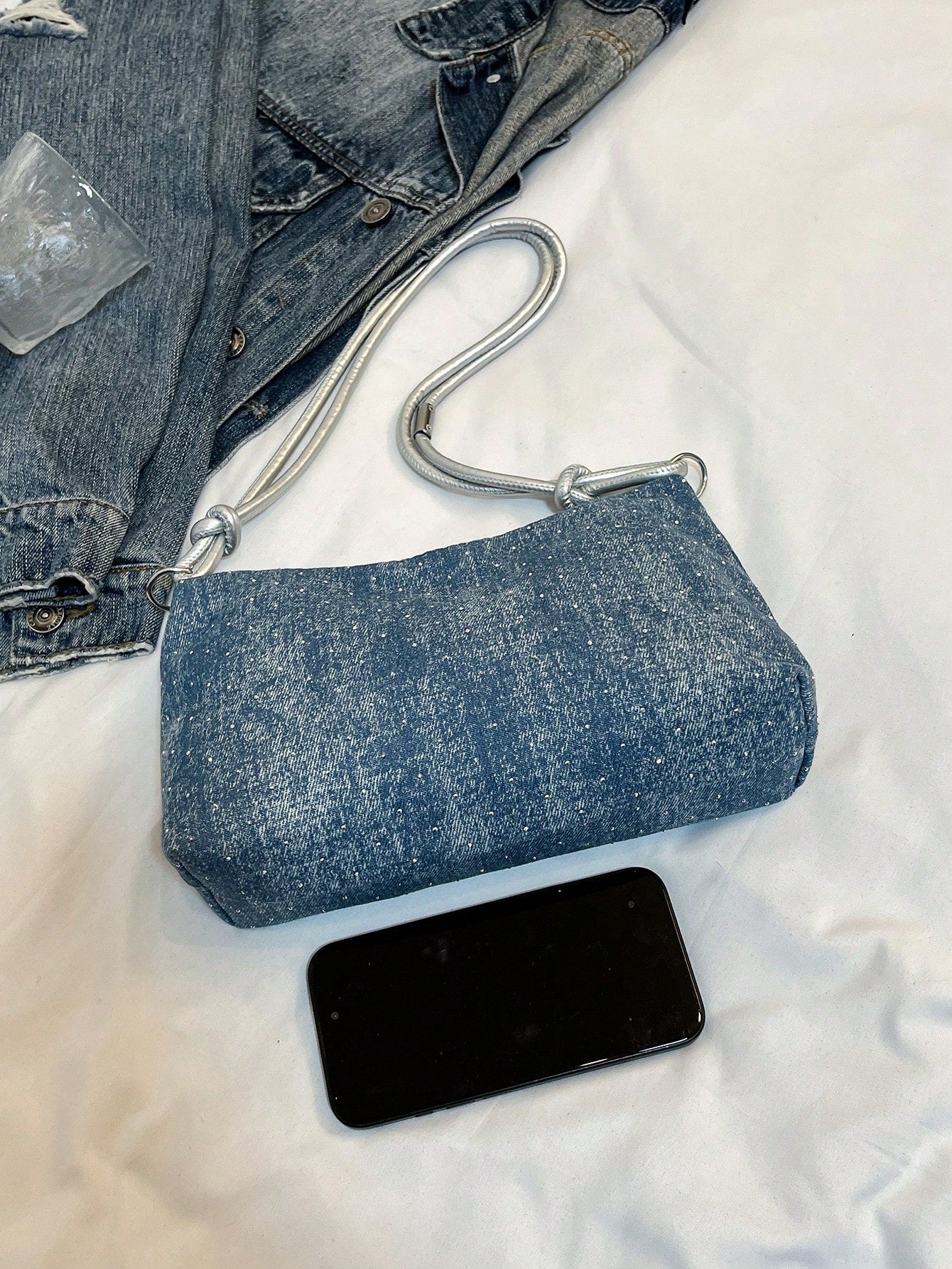 1pc Gold-Tone Glittery Crescent Moon Shape PVC Shoulder Bag For Women