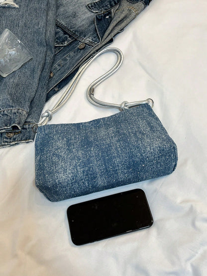 1pc Gold-Tone Glittery Crescent Moon Shape PVC Shoulder Bag For Women