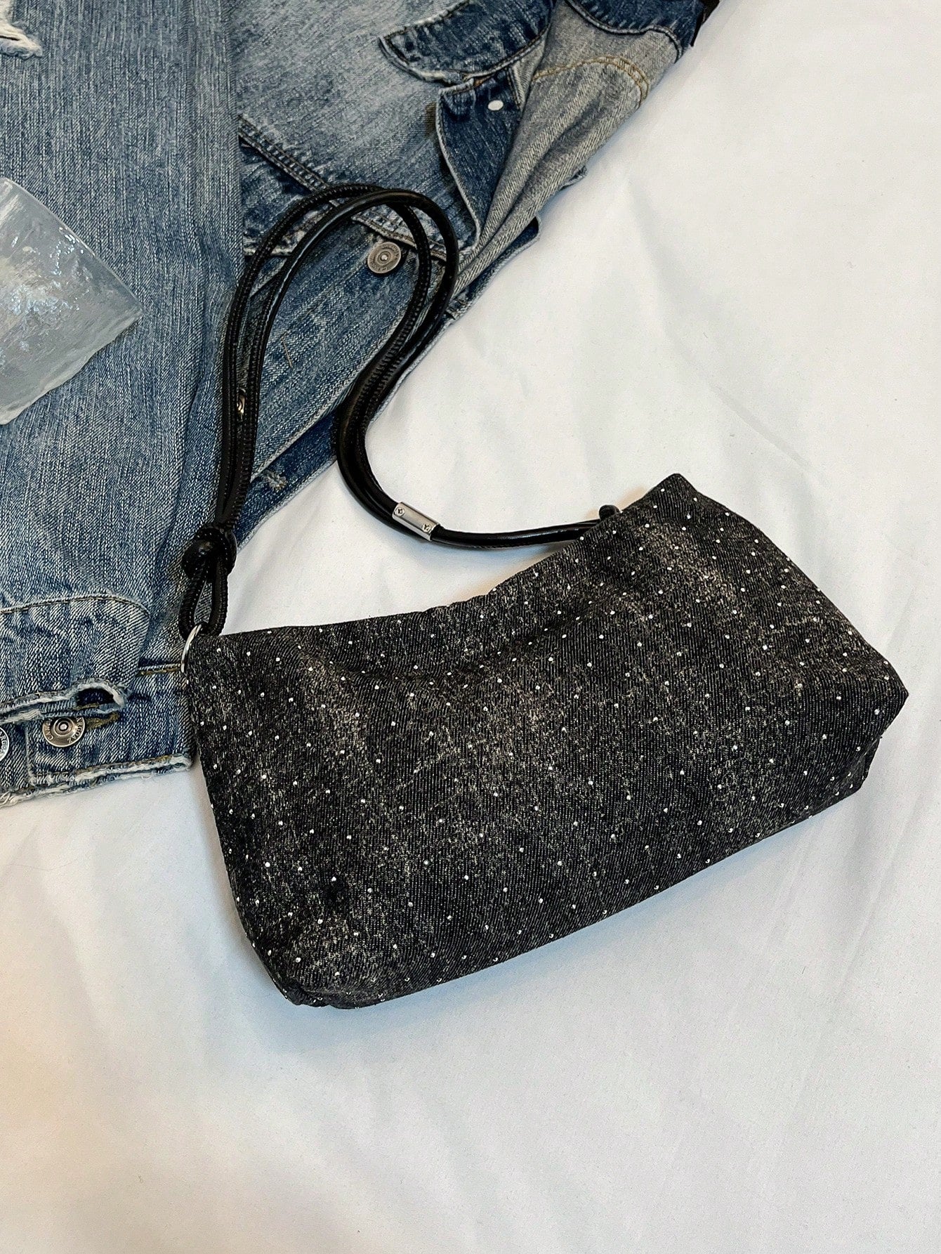 1pc Gold-Tone Glittery Crescent Moon Shape PVC Shoulder Bag For Women