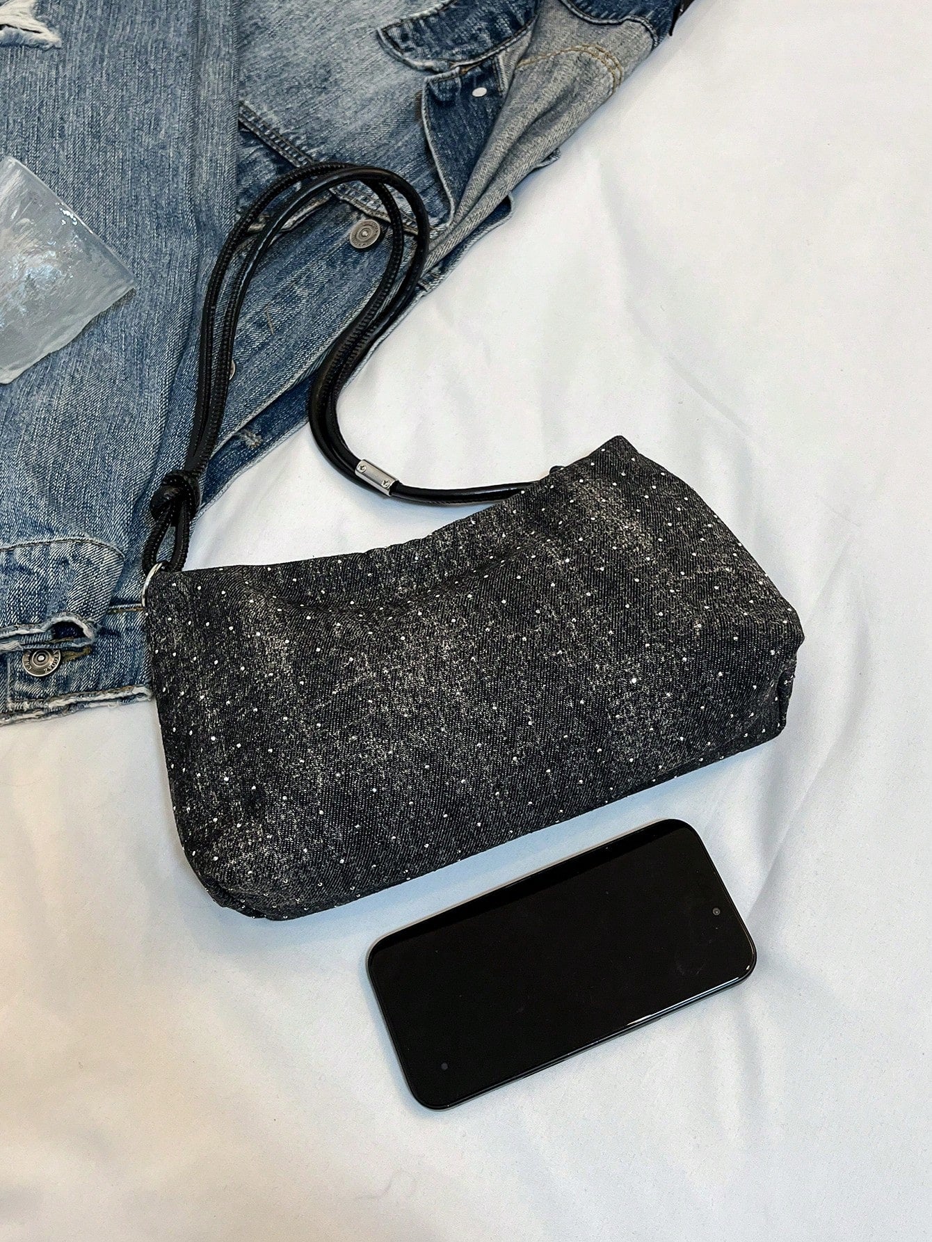 1pc Gold-Tone Glittery Crescent Moon Shape PVC Shoulder Bag For Women