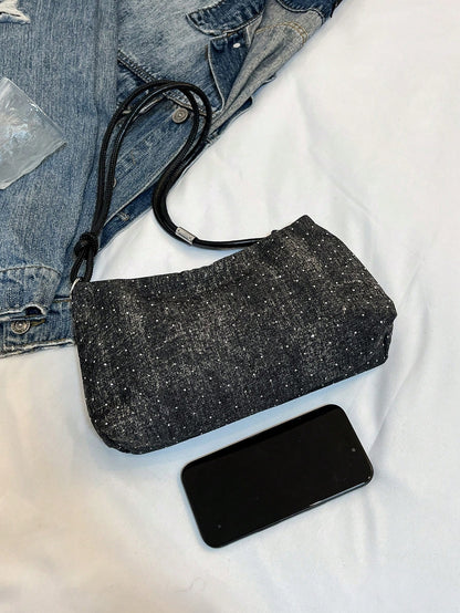 1pc Gold-Tone Glittery Crescent Moon Shape PVC Shoulder Bag For Women