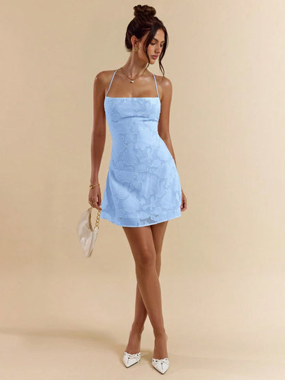 SHEIN BAE Spring/Summer Solid Pink Bodycon Low Back Tie Strap Textured A-Line Super Short Mini Dress For Women,Bohemian Clothes,Bodycon Dress