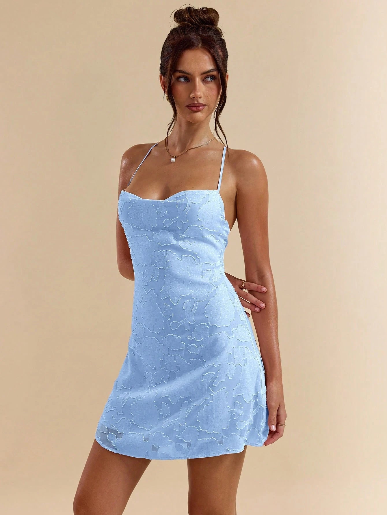 SHEIN BAE Spring/Summer Solid Pink Bodycon Low Back Tie Strap Textured A-Line Super Short Mini Dress For Women,Bohemian Clothes,Bodycon Dress