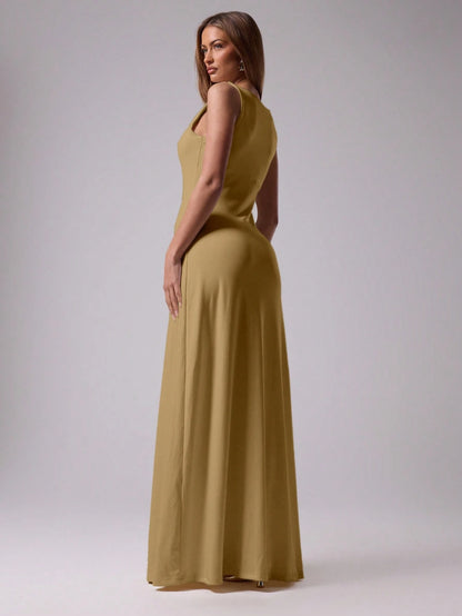 MUSERA Round Neck Drop Armhole Maxi Dress,Summer Dresses For Women Graduation Elegant Cute Sexy Vacation Boho Wedding Guest Beach Holiday Fall Wedding Guest, Elegant, Birthday, Church, Night Out Christmas, Halloween, Fall, Winter