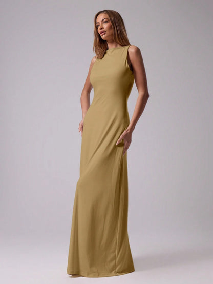 MUSERA Round Neck Drop Armhole Maxi Dress,Summer Dresses For Women Graduation Elegant Cute Sexy Vacation Boho Wedding Guest Beach Holiday Fall Wedding Guest, Elegant, Birthday, Church, Night Out Christmas, Halloween, Fall, Winter