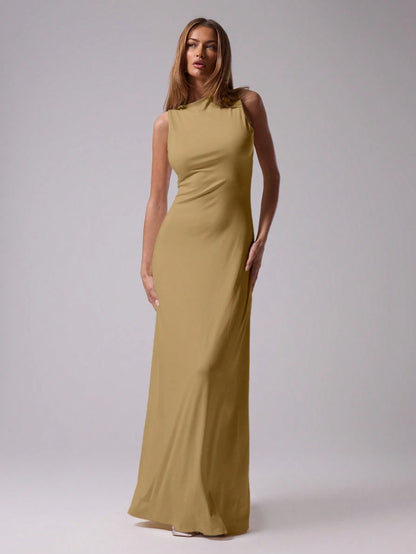 MUSERA Round Neck Drop Armhole Maxi Dress,Summer Dresses For Women Graduation Elegant Cute Sexy Vacation Boho Wedding Guest Beach Holiday Fall Wedding Guest, Elegant, Birthday, Church, Night Out Christmas, Halloween, Fall, Winter