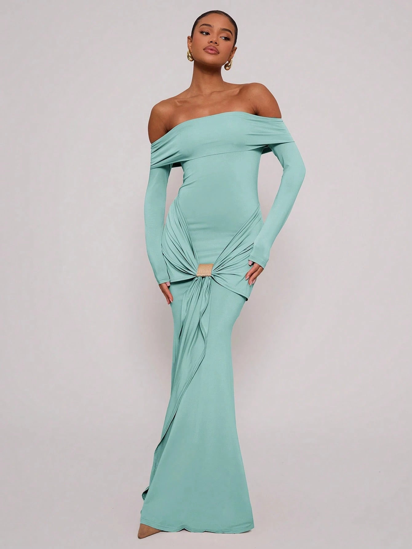 SHEIN X Scheana MUSERA Off Shoulder Long Sleeve Maxi Dress Vacation Summer Spring Romantic Wedding Guest Graduation, Prom Holiday Wedding Guest, Elegant, Birthday, Church, Night Out