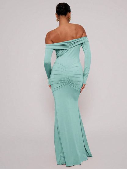 SHEIN X Scheana MUSERA Off Shoulder Long Sleeve Maxi Dress Vacation Summer Spring Romantic Wedding Guest Graduation, Prom Holiday Wedding Guest, Elegant, Birthday, Church, Night Out