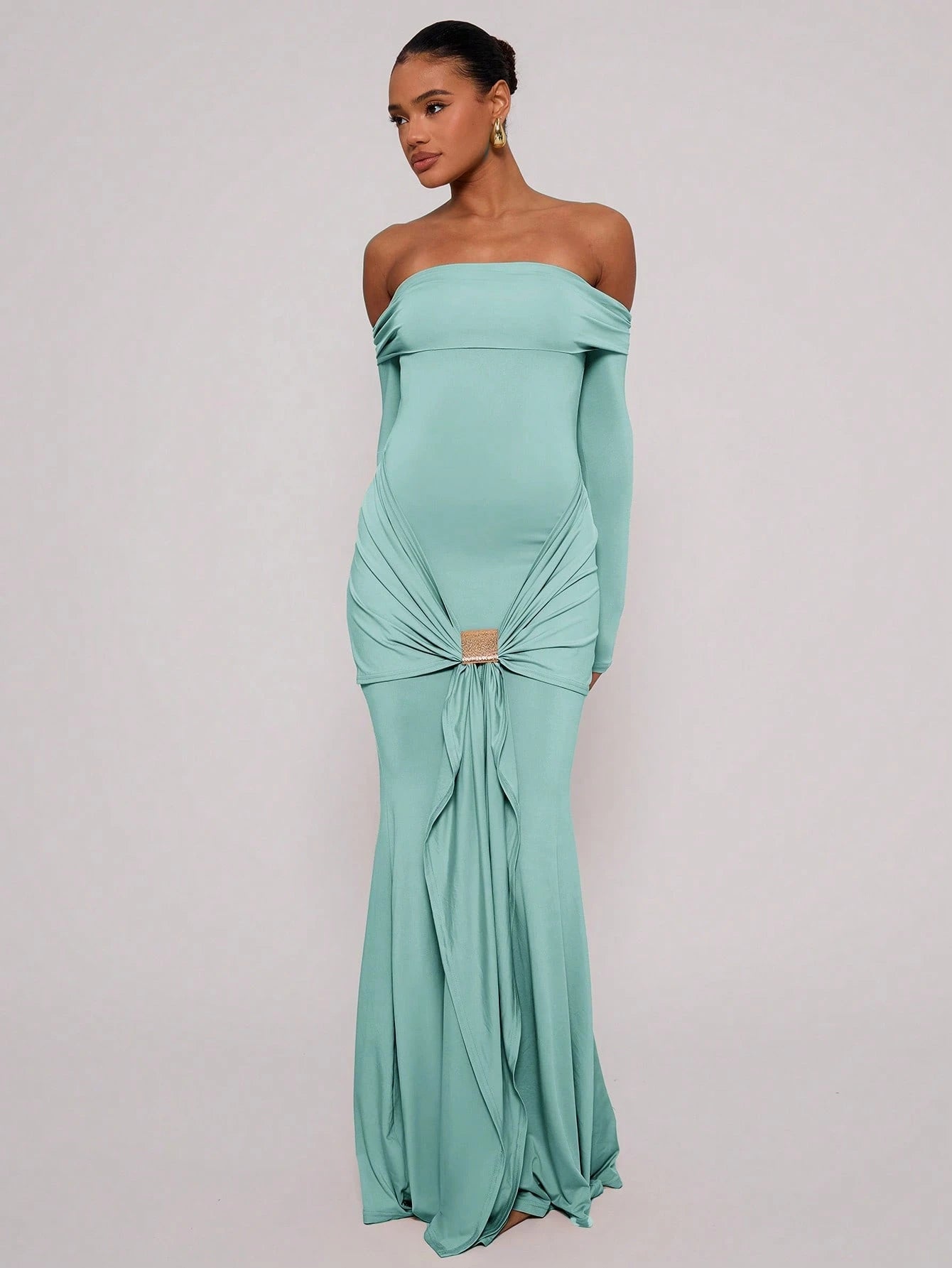 SHEIN X Scheana MUSERA Off Shoulder Long Sleeve Maxi Dress Vacation Summer Spring Romantic Wedding Guest Graduation, Prom Holiday Wedding Guest, Elegant, Birthday, Church, Night Out