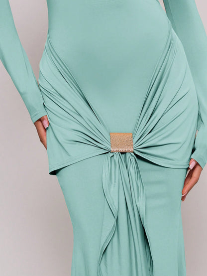 SHEIN X Scheana MUSERA Off Shoulder Long Sleeve Maxi Dress Vacation Summer Spring Romantic Wedding Guest Graduation, Prom Holiday Wedding Guest, Elegant, Birthday, Church, Night Out