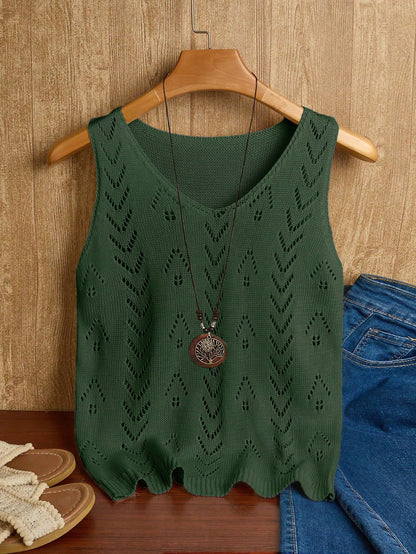 EMERY ROSE Women's Vacation Casual Solid Color Hollow Out Knit Top