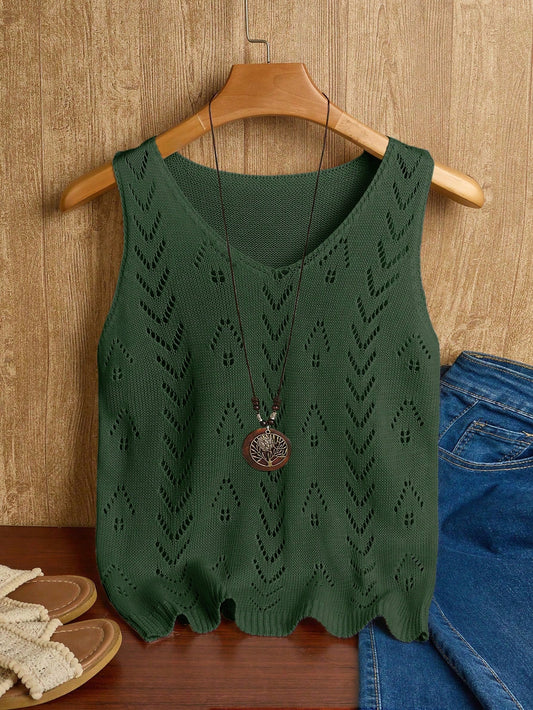 EMERY ROSE Women's Vacation Casual Solid Color Hollow Out Knit Top