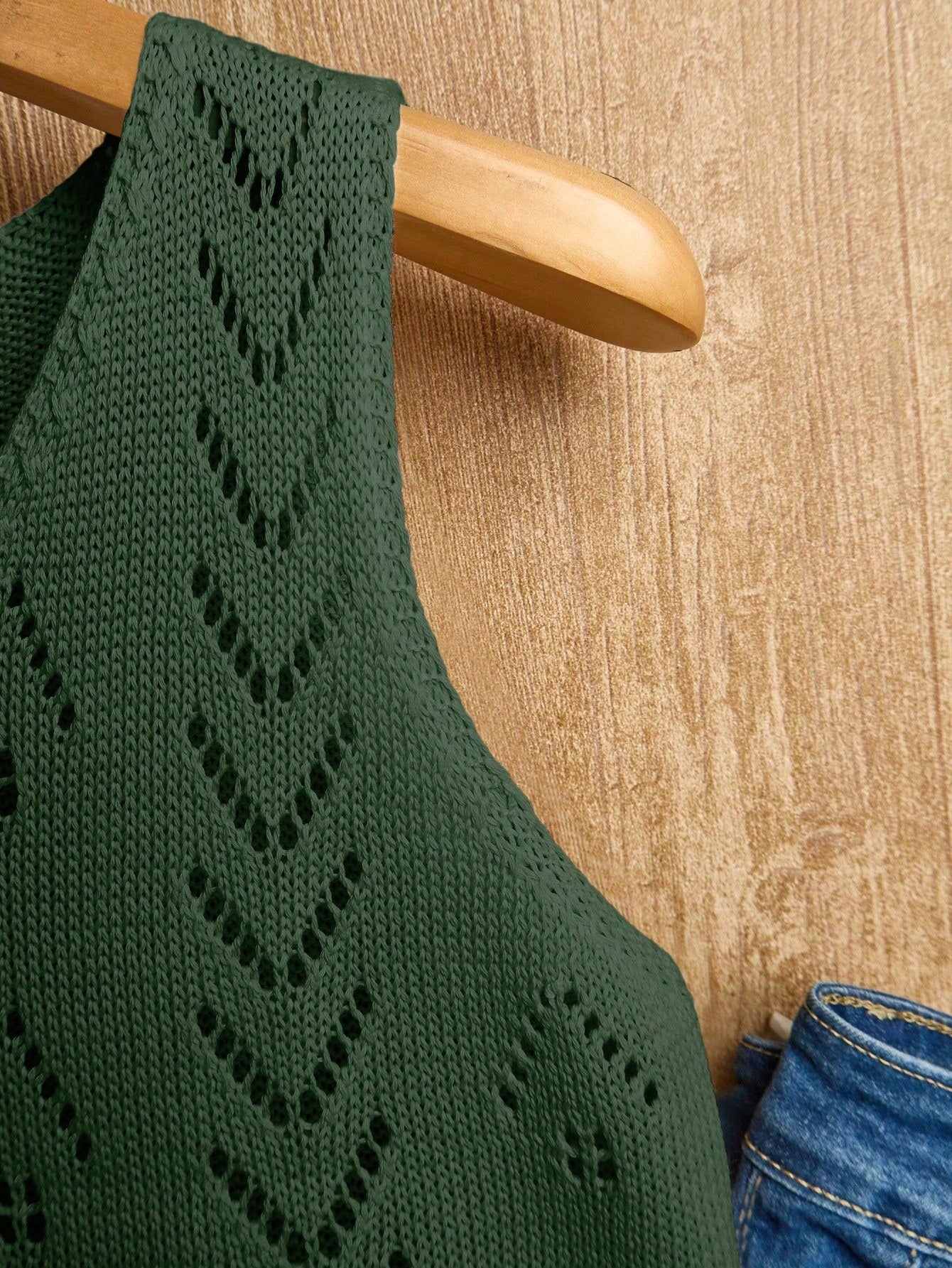 EMERY ROSE Women's Vacation Casual Solid Color Hollow Out Knit Top