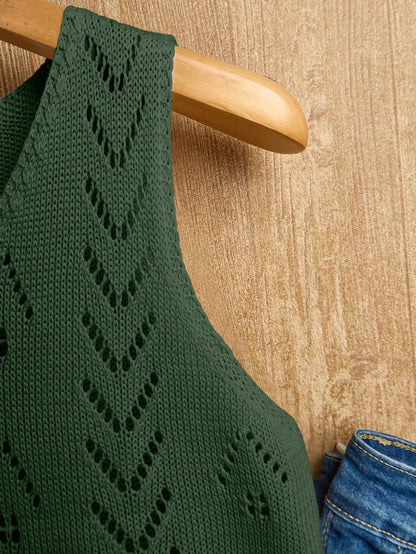 EMERY ROSE Women's Vacation Casual Solid Color Hollow Out Knit Top