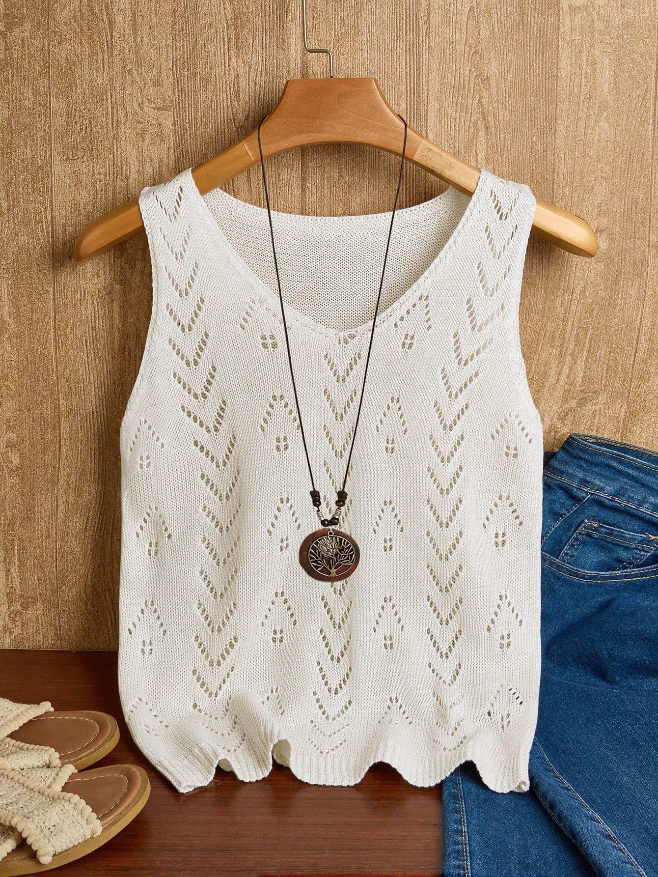 EMERY ROSE Women's Vacation Casual Solid Color Hollow Out Knit Top