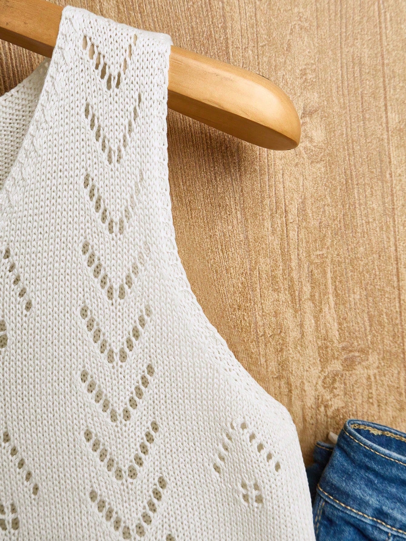 EMERY ROSE Women's Vacation Casual Solid Color Hollow Out Knit Top